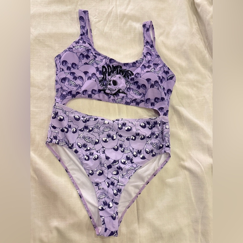 RomWe Purple Skull One-Piece Swimsuit